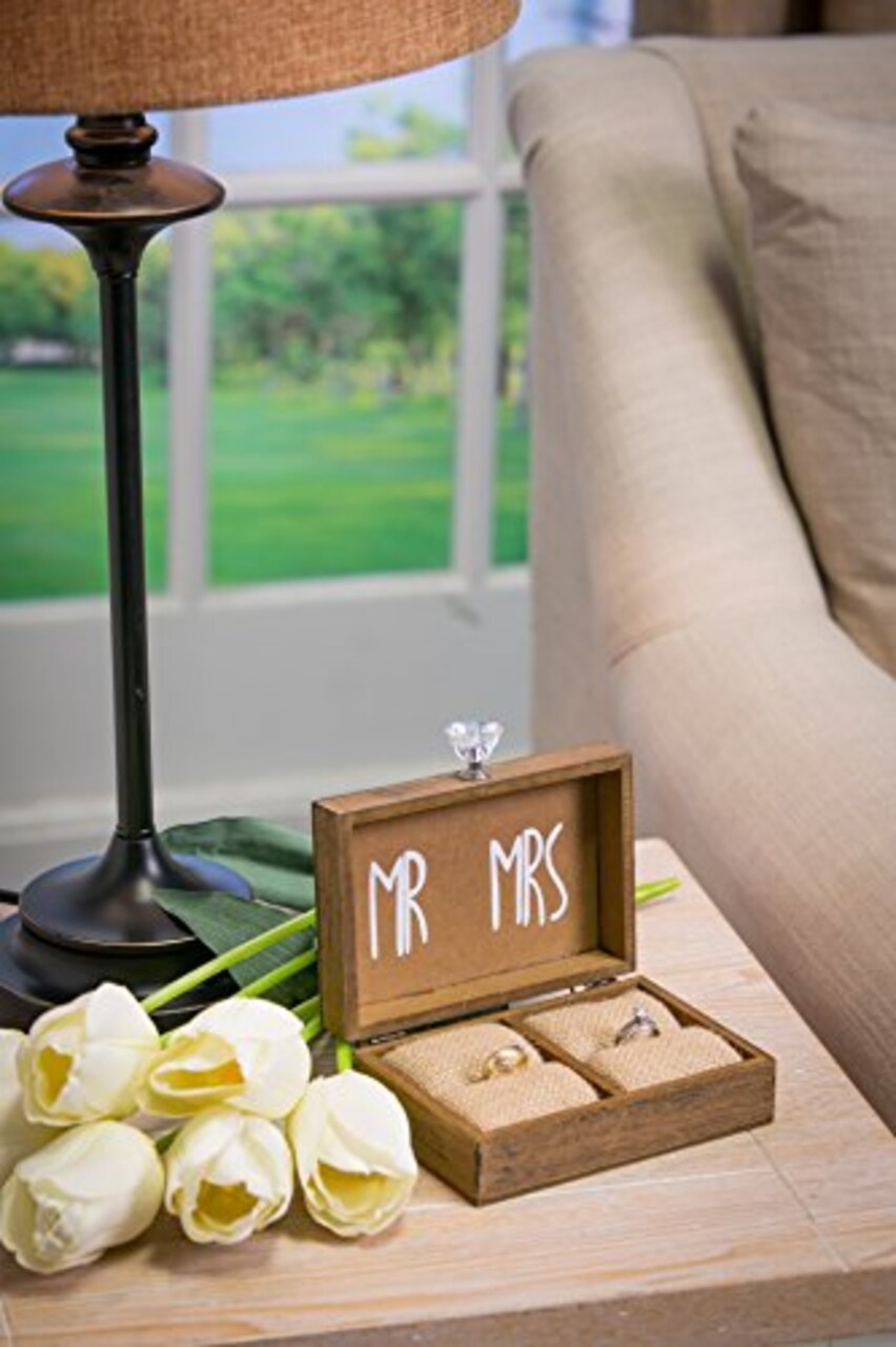 Wedding Decor “and Then Two Become One” Mr. and Mrs. Wooden Ring Holder Decorative Box - 5”W x 6”D x 2”H Elegant Wedding Proposal Rustic Gift Box